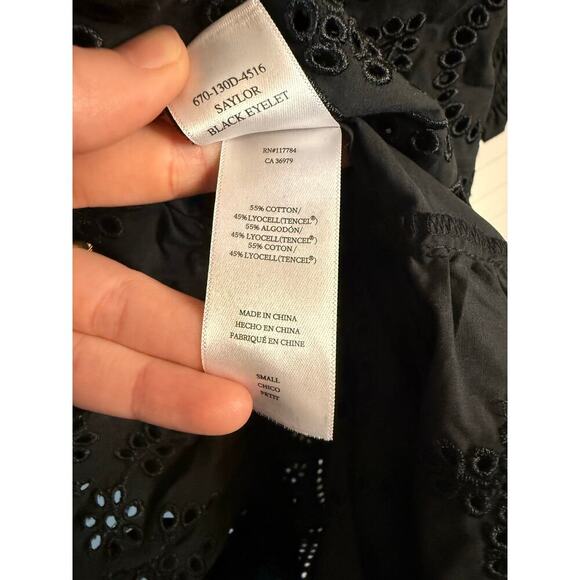 Rails Saylor Dress Black Eyelet Lace Long Sleeve Tile Belt Sz S - Picture 9 of 10